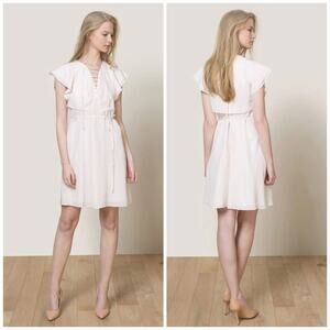 The Kooples 100% Silk Drawstring A-Line Dress M Pale Pink Barbiecore Flowy *Read
